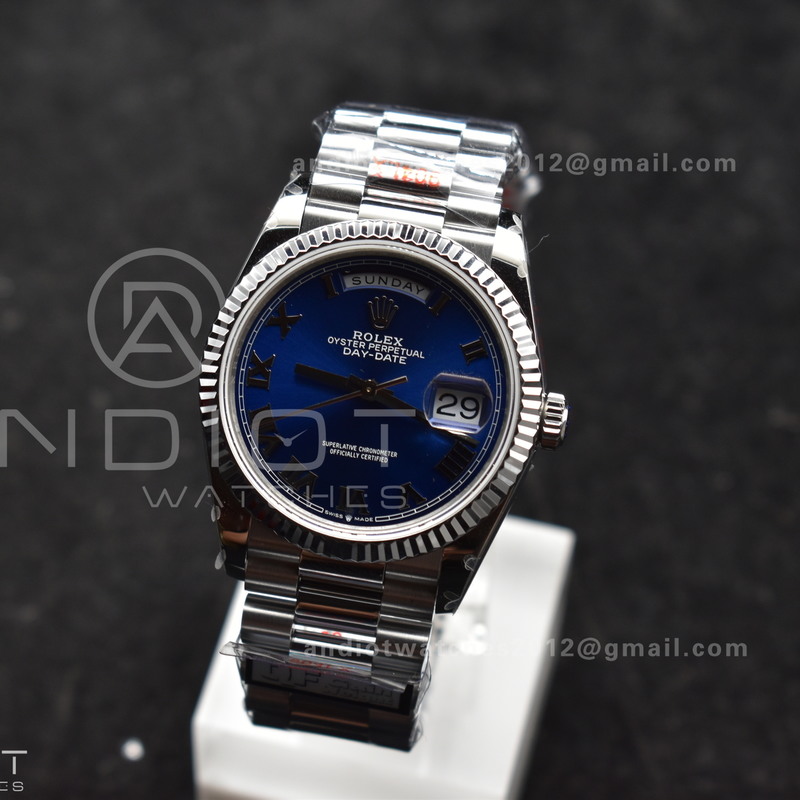 DayDate 36 SS QF Best Edition 904L Steel Blue Roman Dial on President Bracelet vr3255 V5 (Gain Weight)